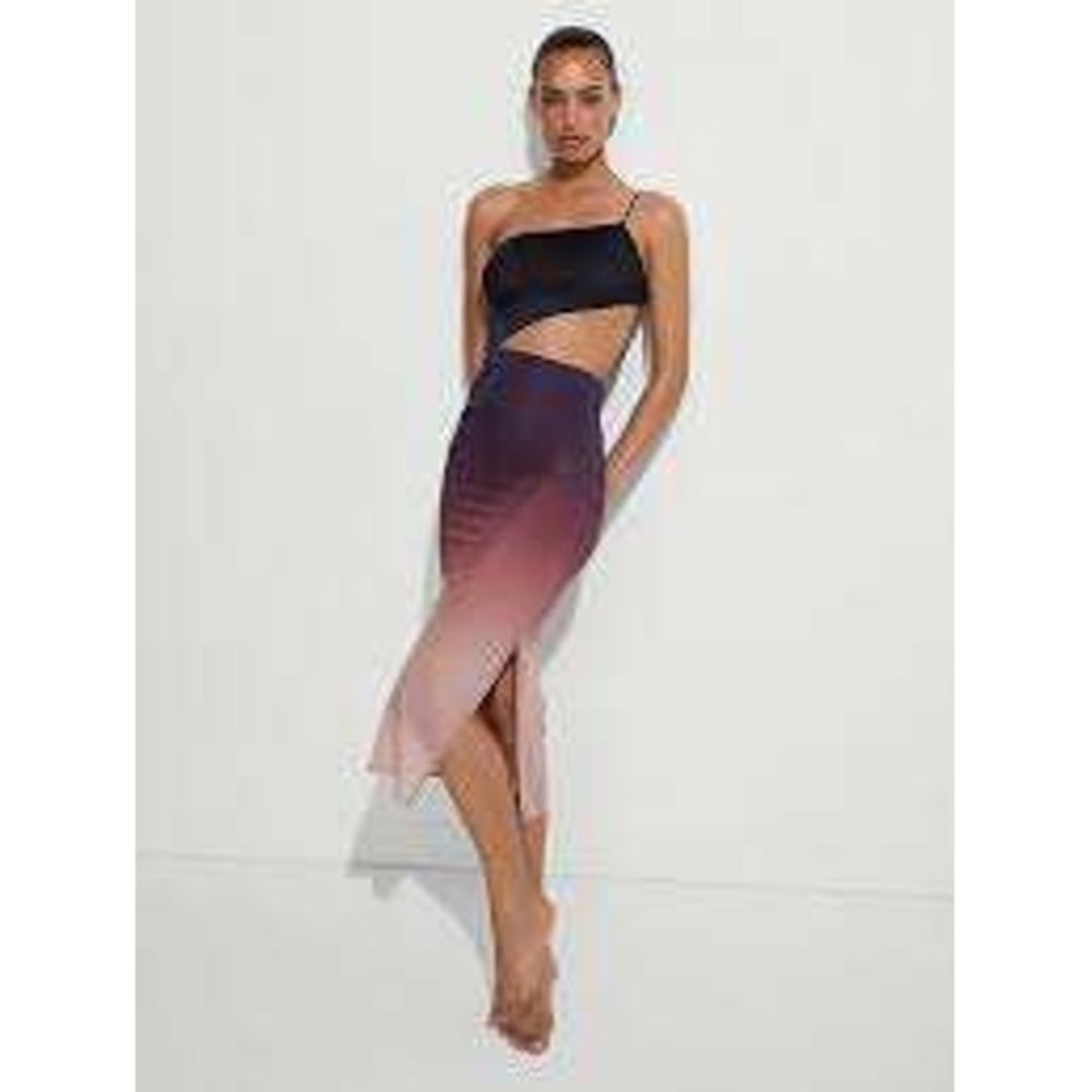 Victorias Secret Ombre One Shoulder Cutout Ruched Midi Dress Purple Navy XS